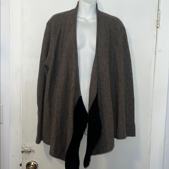 EILEEN FISHER Brown and Black Yak and Merino Wool Blend Wrap Cardigan-L - Picture 4 of 9